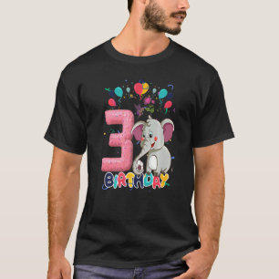 T-shirt Elephant Birthday Girl Princess 3th Birthday Eleph