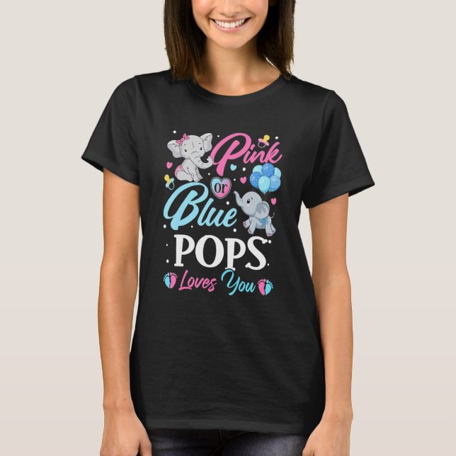 T-shirt Eléphant bleu rose pops vous aime Grossesse Révéle (Devant)