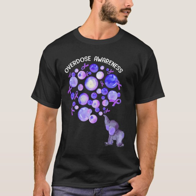 T-shirt Elephant Blowing Up Purple Balloons Overdose Aware (Devant)