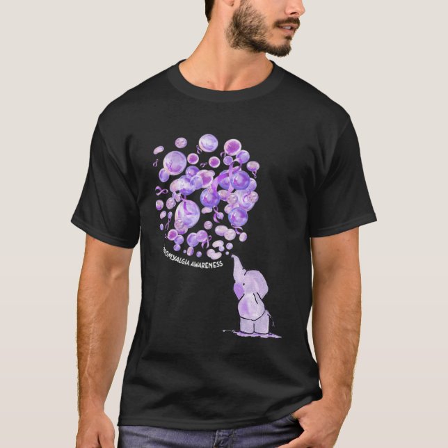 T-shirt Elephant Blowing Upp Purplee Balloons Fibromyalgia (Devant)