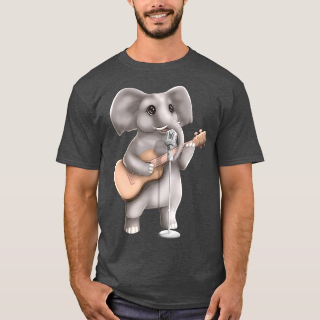 T-shirt Eléphant chanter Guitare Lecteur Musicien Cute (Devant)