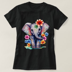 T-shirt Eléphant coloré aux fleurs