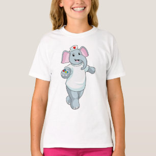 T-shirt Elephant comme infirmière avec la médecine