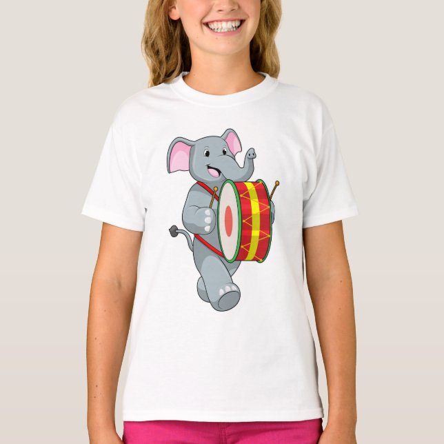 T-shirt Elephant comme musicien avec tambour (Devant)
