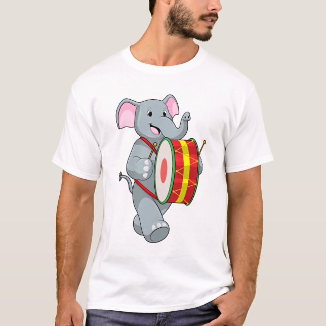 T-shirt Elephant comme musicien avec tambour (Devant)