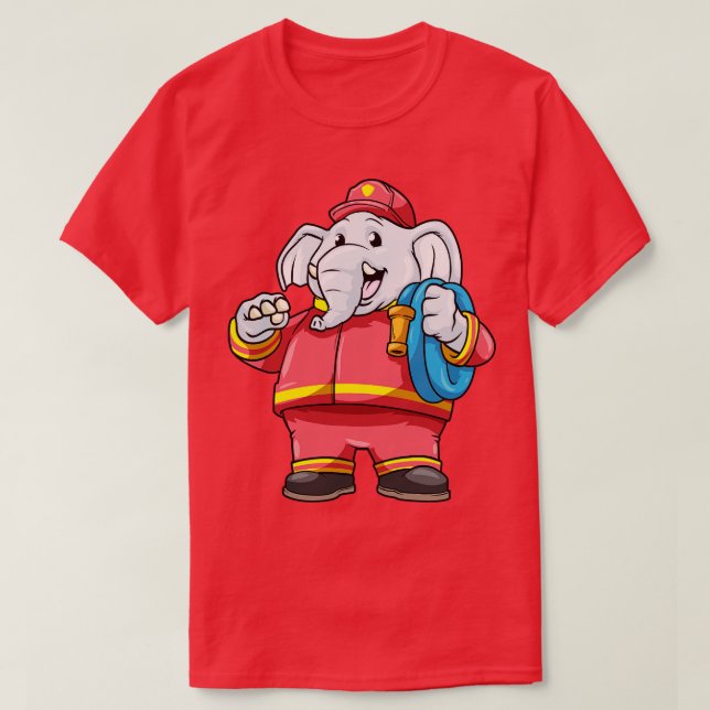 T-shirt Eléphant comme pompier avec tuyau 1 (Design devant)
