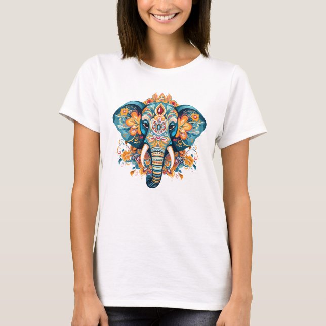 T-shirt Eléphant de style bohémien (Devant)