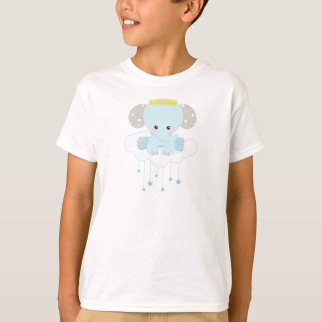 T-shirt Eléphant, Eléphant Sur Un Nuage, Couronne, Étoiles (Devant)