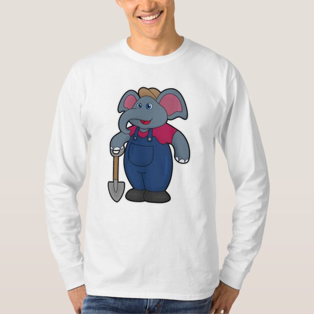 T-shirt Elephant en tant que fermier avec Shovel (Devant)