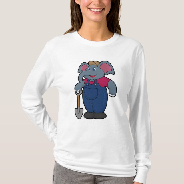 T-shirt Elephant en tant que fermier avec Shovel (Devant)