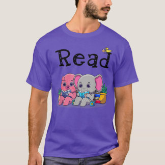 T-shirt Elephant Et Cochon Lire Livre Professeur Bibliothè