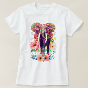 T-shirt éléphant et fleurs