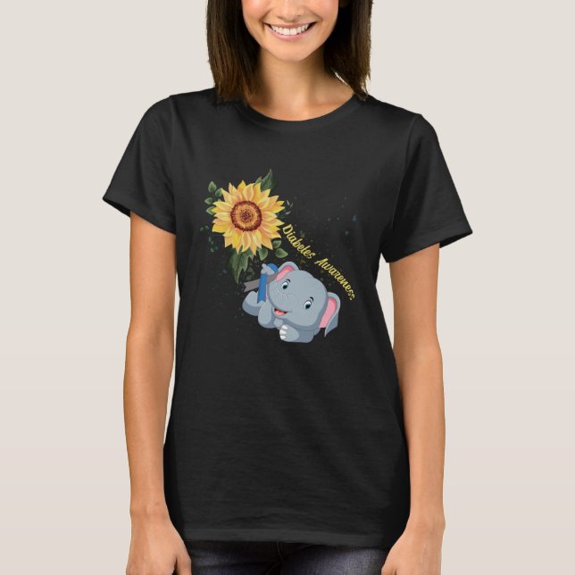 T-shirt Elephant Faith Hope Fight Love Diabetes Awareness (Devant)
