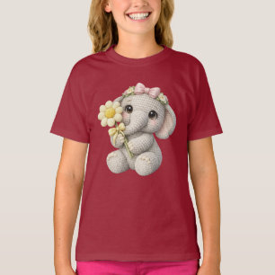 T-shirt Éléphant fille au crochet mignon avec fleur – Idée