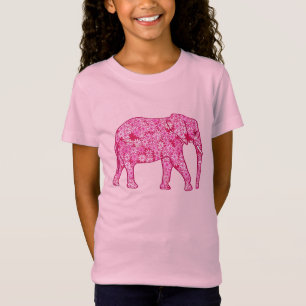 T-Shirt Éléphant fleur - rose fuchsia