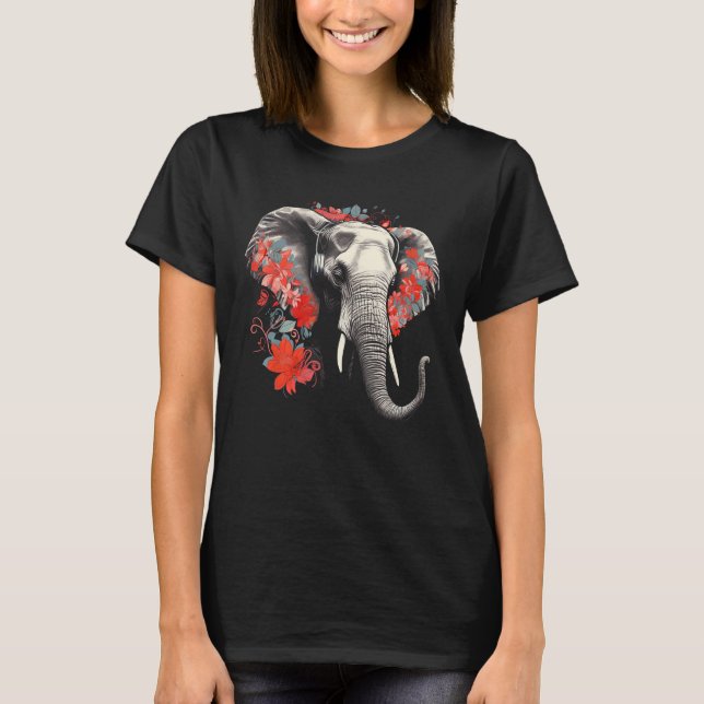 T-shirt Elephant Flowers Music Animal Elephant (Devant)