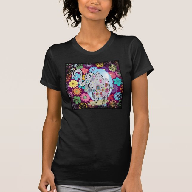 T-shirt Eléphant hippie mignon avec fleurs colorées (Devant)