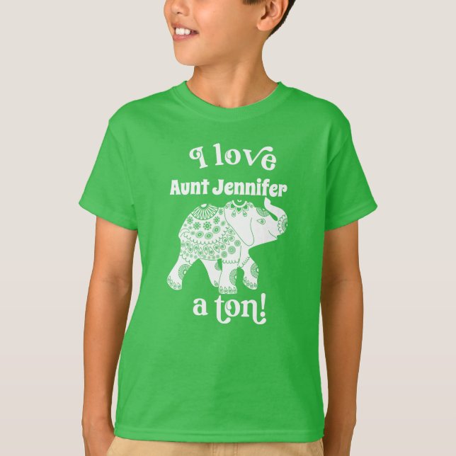 T-shirt Elephant I Love Nom a Ton Kids Personnalisé (Devant)