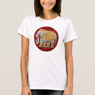 T-shirt Eléphant Indien inscrit rouge et or