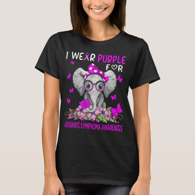 T-shirt Elephant Je Porte Violet Pour Le Lymphome De Hodgk (Devant)