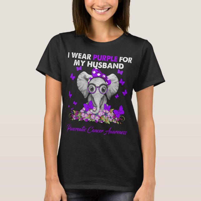 T-shirt Elephant Je Porte Violet Pour Mon Mari Pancréatiqu (Devant)