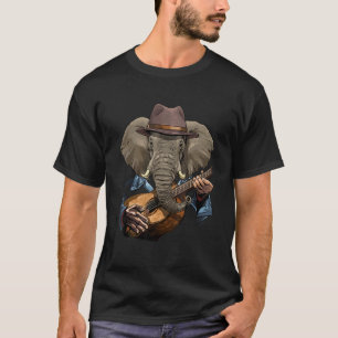 T-shirt Eléphant Jouer Acoustique Guitare Joueur Faune E