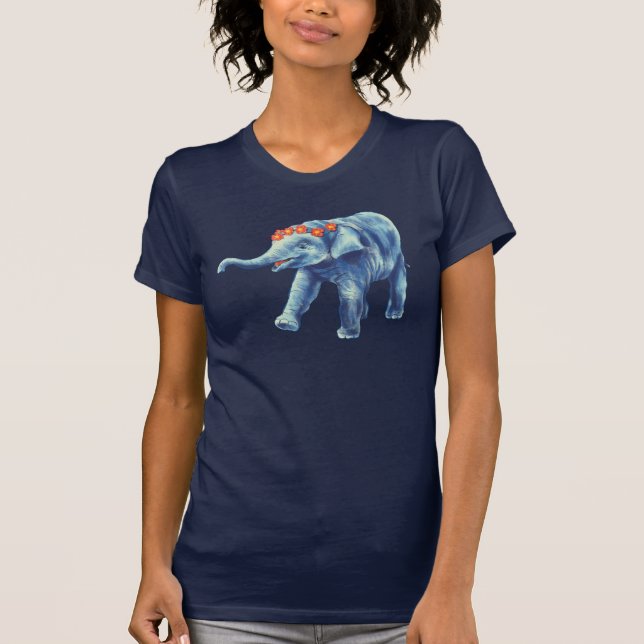T-shirt Eléphant mignon aux fleurs (Devant)