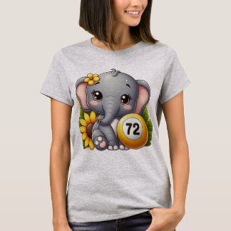 T-shirt Éléphant mignon avec une boule de bingo numéro 72