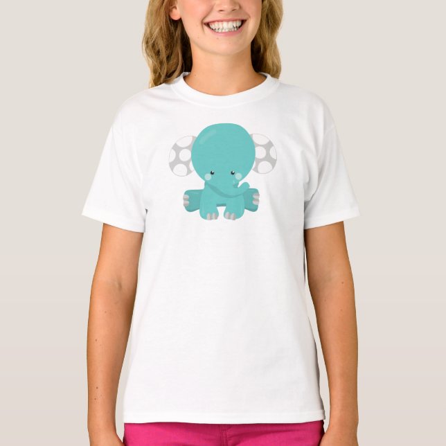 T-shirt Eléphant mignon, Eléphant petit, Eléphant bleu (Devant)