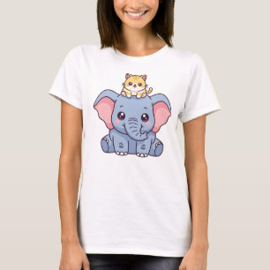 T-shirt Éléphant Mignon et Animal Kawaii Chat