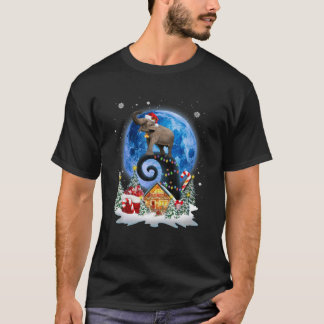 T-shirt Eléphant mignon Lune Bleu Joyeux Noël Eléphant L