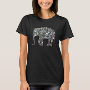 T-shirt Éléphant pailleté mosaïque argenté scintillant