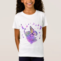 T-shirt éléphant papillon pourpre avec papillons