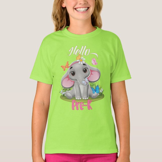T-shirt Eléphant papillon pré-K 1er jour Retour à l'école (Devant)