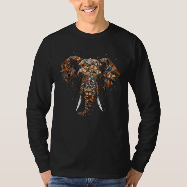 T-shirt Elephant Polygon Artwork Colourful African Elephan (Devant)