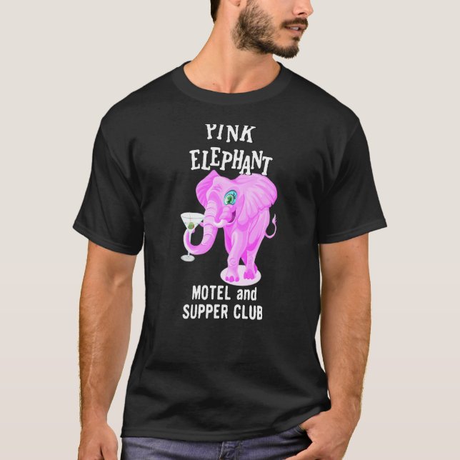 T-shirt Eléphant Rose De Couleur Avec Martini Verre (Devant)
