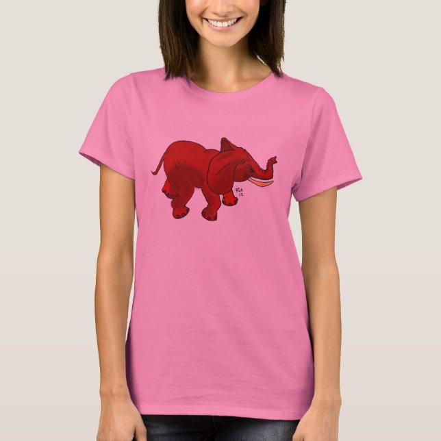T-shirt Éléphant rouge sur la chemise de dames (Devant)