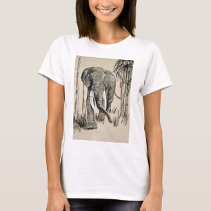 T-shirt Eléphant Se Promenant À Travers L'Art De La Savane