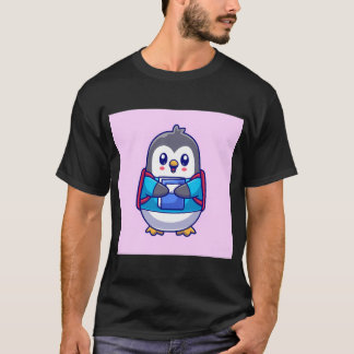 T-shirt Élève pingouin mignon tenant un livre avec sac à d