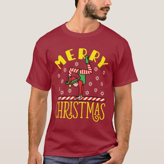 T-shirt Elfe de gymnaste sur poutre Gymnastique Noël (Devant)