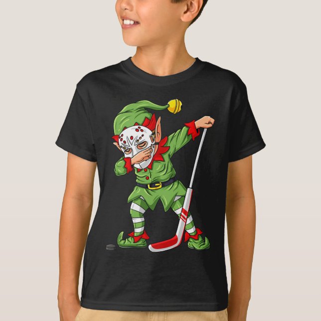 T-shirt Elfe de Noël Dabbing Joueur de hockey sur glace Ga (Devant)