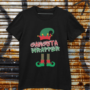T-shirt Elfe Gangsta Wrapper Jambes Rouge Vert Noël Drôle