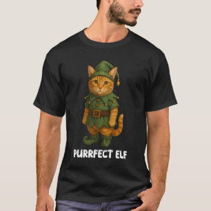 T-shirt Elfe Parfait Chat Drôle Orange Tigré Amateur Noël