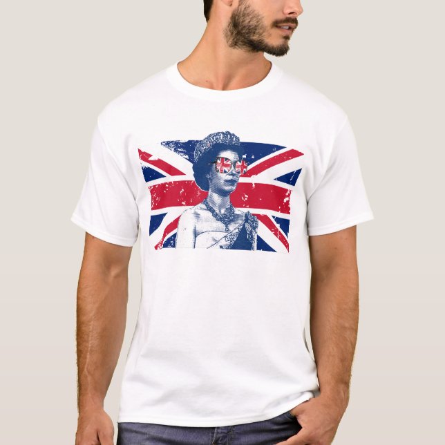 T-shirt Elizabeth British Drapeau Angleterre Reine d'Angle (Devant)