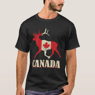 T-shirt Elk Distressed Deer Canada Day Proud Canadian Flag