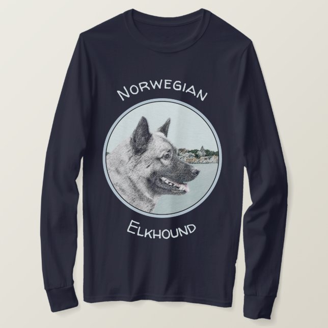 T-shirt Elkhound norvégien à la peinture de village - Chie (Design devant)