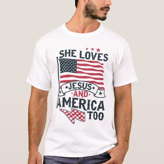 T-shirt Elle aime Jésus Amérique (Devant)