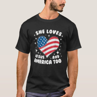 T-shirt Elle Aime Jésus Et L'Amérique Aussi 4 juillet USA