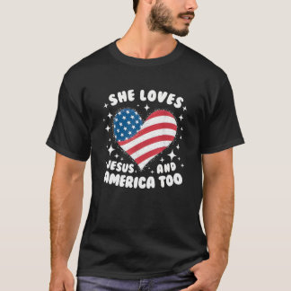T-shirt Elle Aime Jésus Et L'Amérique Aussi 4 juillet USA