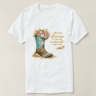 T-shirt elle portait des fleurs - Bottes de Cowboy Florale